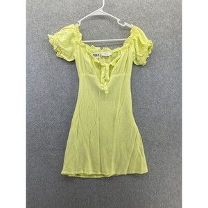 Beige Botany Women's Dress Off Shoulder Mini Linen Blend Solid Yellow Size Small